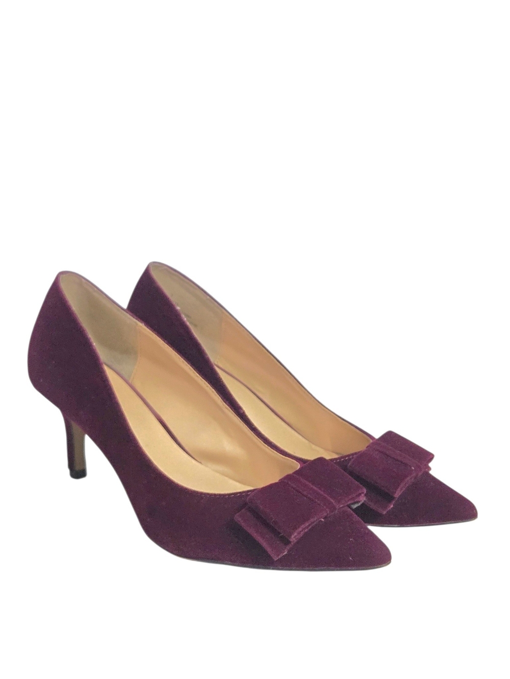 Expression Inaya Burgundy Velvet Bow Pointed-Toe Kitten Heel Pumps Size US 7